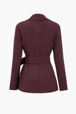 Notched Lapel Belted Blazer And Trousers Set