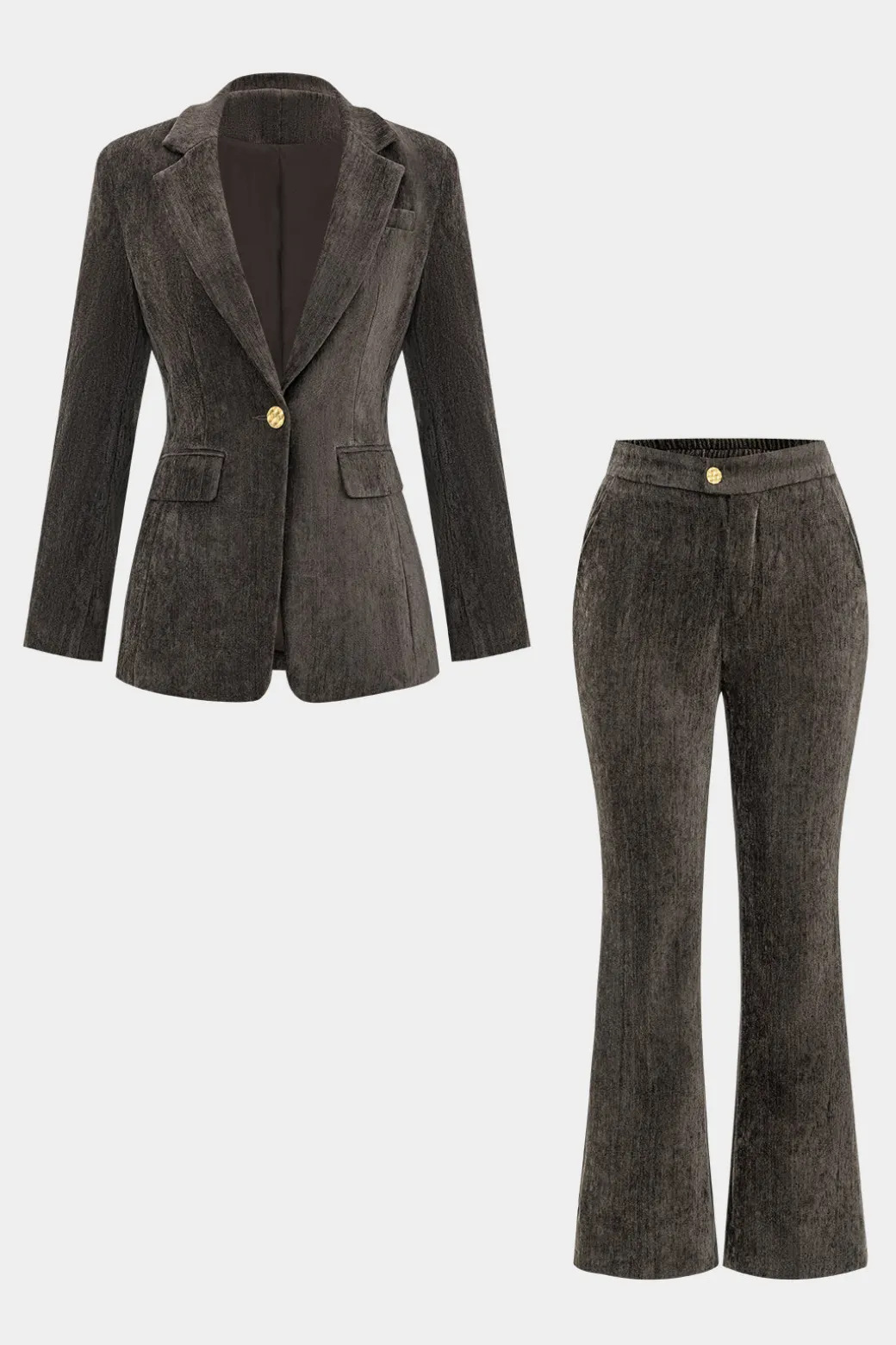 Notched Lapel Fake Button Pocket Blazer And Flared Leg Trousers Set