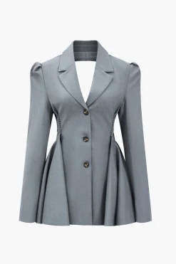 Notched Lapel Ruched Backless Blazer