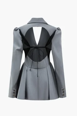 Notched Lapel Ruched Backless Blazer