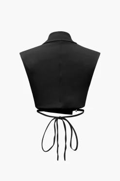 Notched Lapel Tie Back Vest And Straight Leg Suit Pants Set