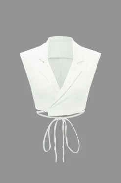 Notched Lapel Tie Back Vest And Straight Leg Suit Pants Set