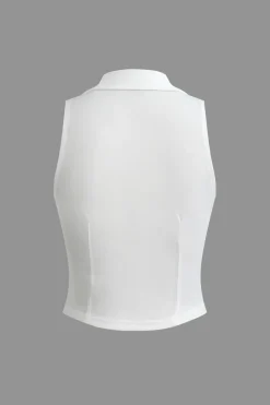 Notched Lapel Vest And Pleated Mini Skirt Set