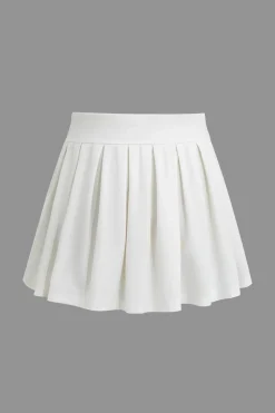 Notched Lapel Vest And Pleated Mini Skirt Set