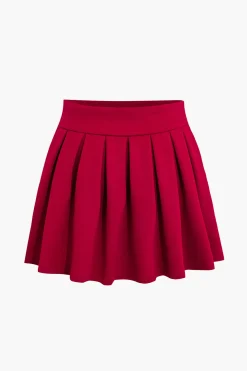 Notched Lapel Vest And Pleated Mini Skirt Set