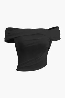 Off Shoulder Asymmetric Short Sleeve Blouse