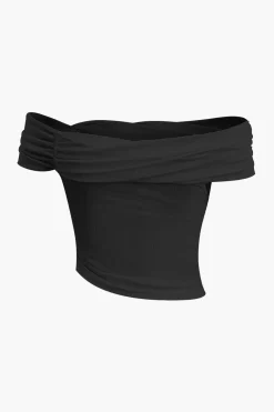 Off Shoulder Asymmetric Short Sleeve Blouse