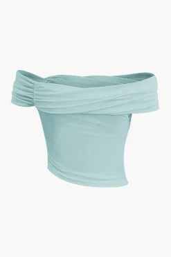 Off Shoulder Asymmetric Short Sleeve Blouse