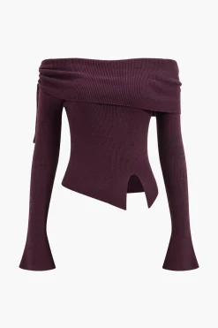 Off Shoulder Drawstring Sweater Long-Sleeve Top