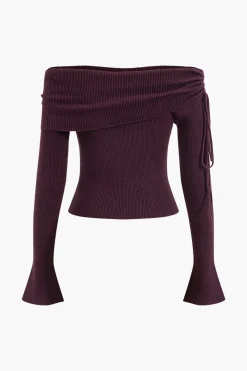 Off Shoulder Drawstring Sweater Long-Sleeve Top