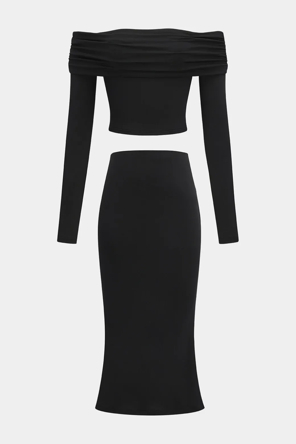 Off Shoulder Long Sleeve Top And Skirt Set
