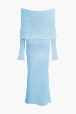 Off Shoulder Open Knit Maxi Dress