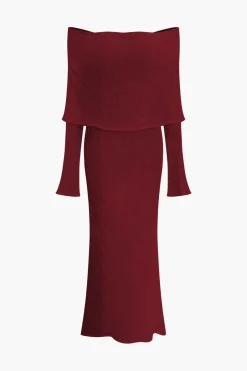 Off Shoulder Open Knit Maxi Dress