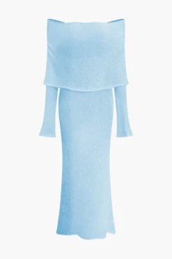 Off Shoulder Open Knit Maxi Dress