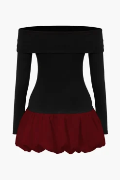 Off Shoulder Patchwork Mini Dress