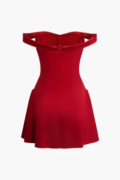 Off Shoulder Pleated Mini Dress