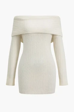 Off Shoulder Ribbed Knit Mini Dress