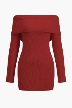 Off Shoulder Ribbed Knit Mini Dress