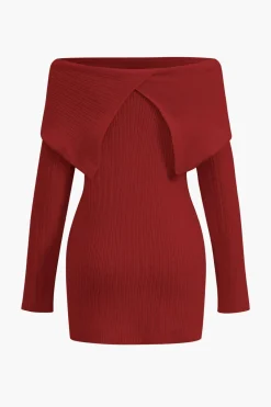 Off Shoulder Ribbed Knit Mini Dress