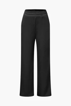 Off Shoulder Ruched Asymmetric Top And Straight Leg Pants Set