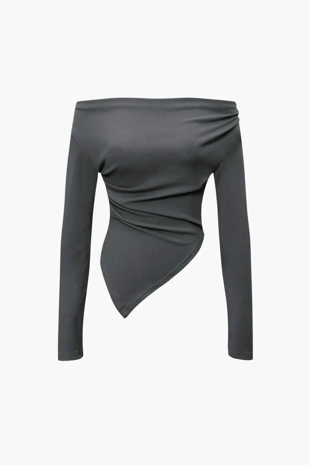 Off Shoulder Ruched Asymmetric Top And Straight Leg Pants Set