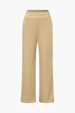 Off Shoulder Ruched Asymmetric Top And Straight Leg Pants Set