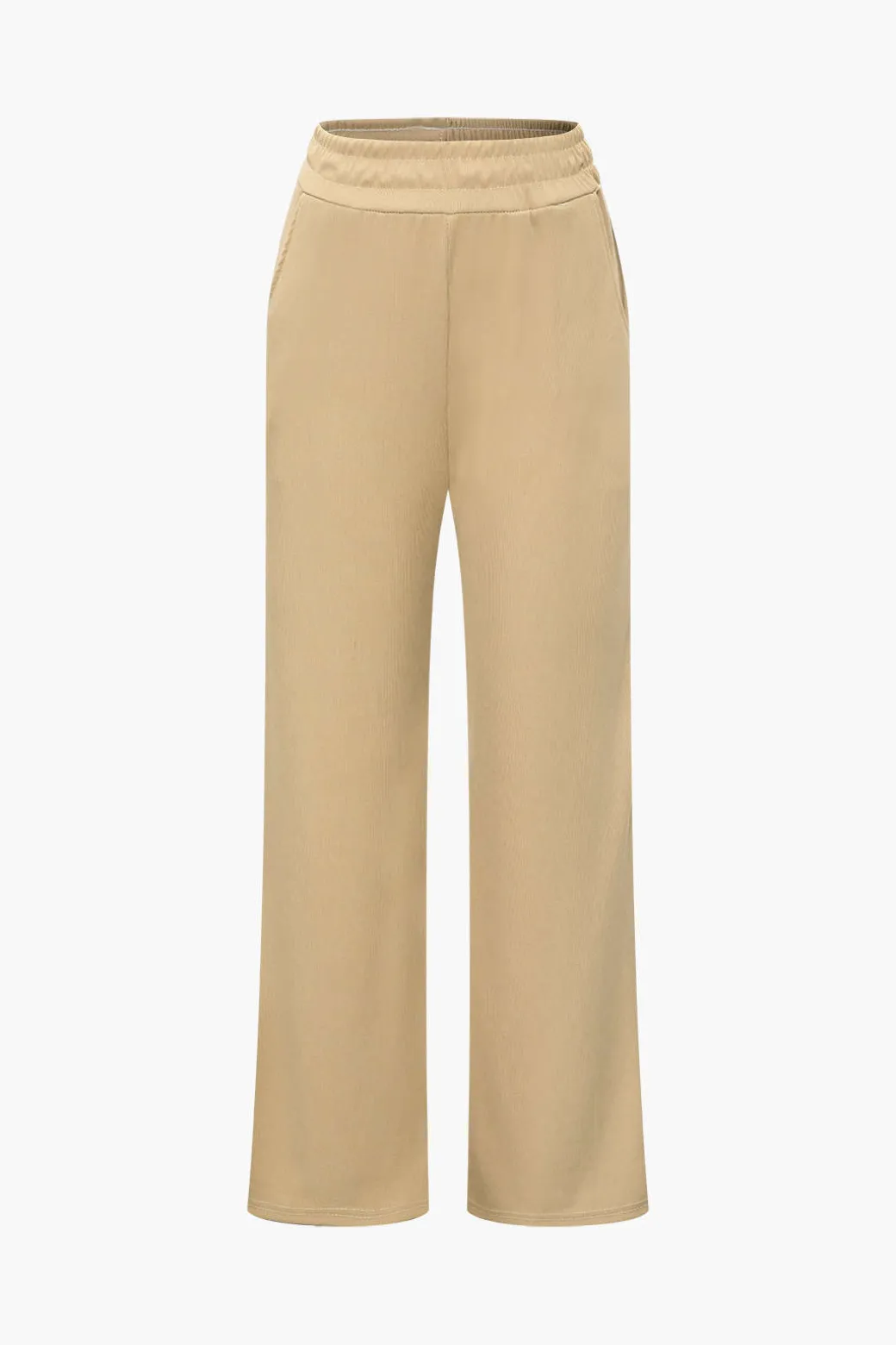 Off Shoulder Ruched Asymmetric Top And Straight Leg Pants Set