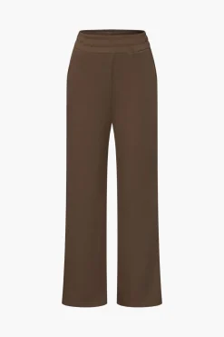 Off Shoulder Ruched Asymmetric Top And Straight Leg Pants Set