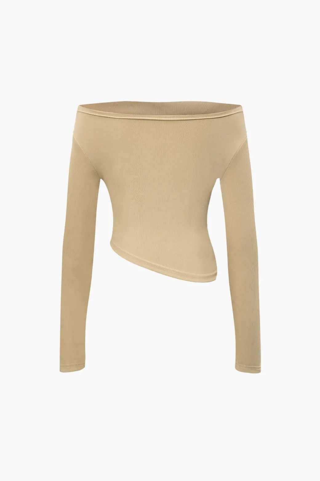 Off Shoulder Ruched Asymmetric Top And Straight Leg Pants Set