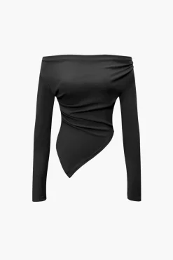Off Shoulder Ruched Asymmetric Top And Straight Leg Pants Set