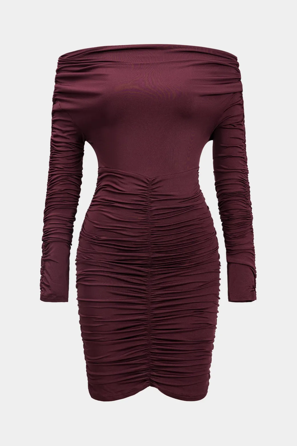 Off Shoulder Ruched Long Sleeve Mini Dress