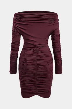 Off Shoulder Ruched Long Sleeve Mini Dress