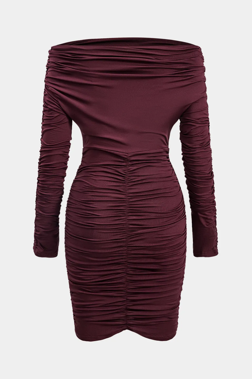Off Shoulder Ruched Long Sleeve Mini Dress