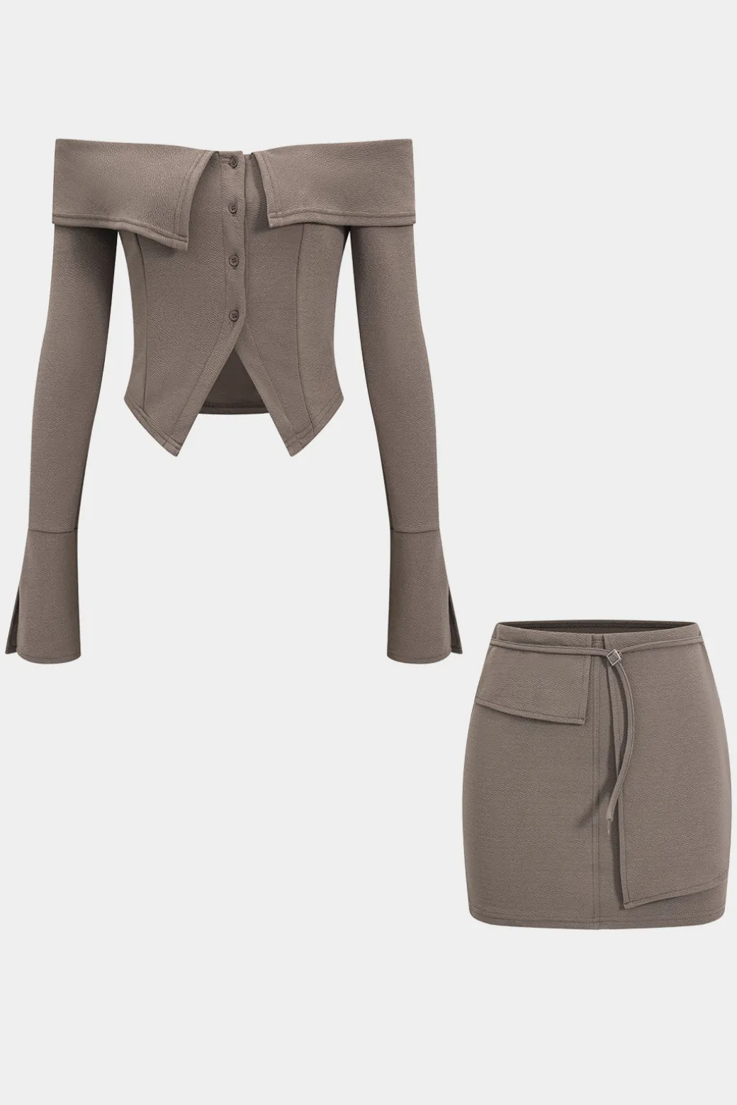 Off Shoulder Top And Asymmetrical Skirt Set