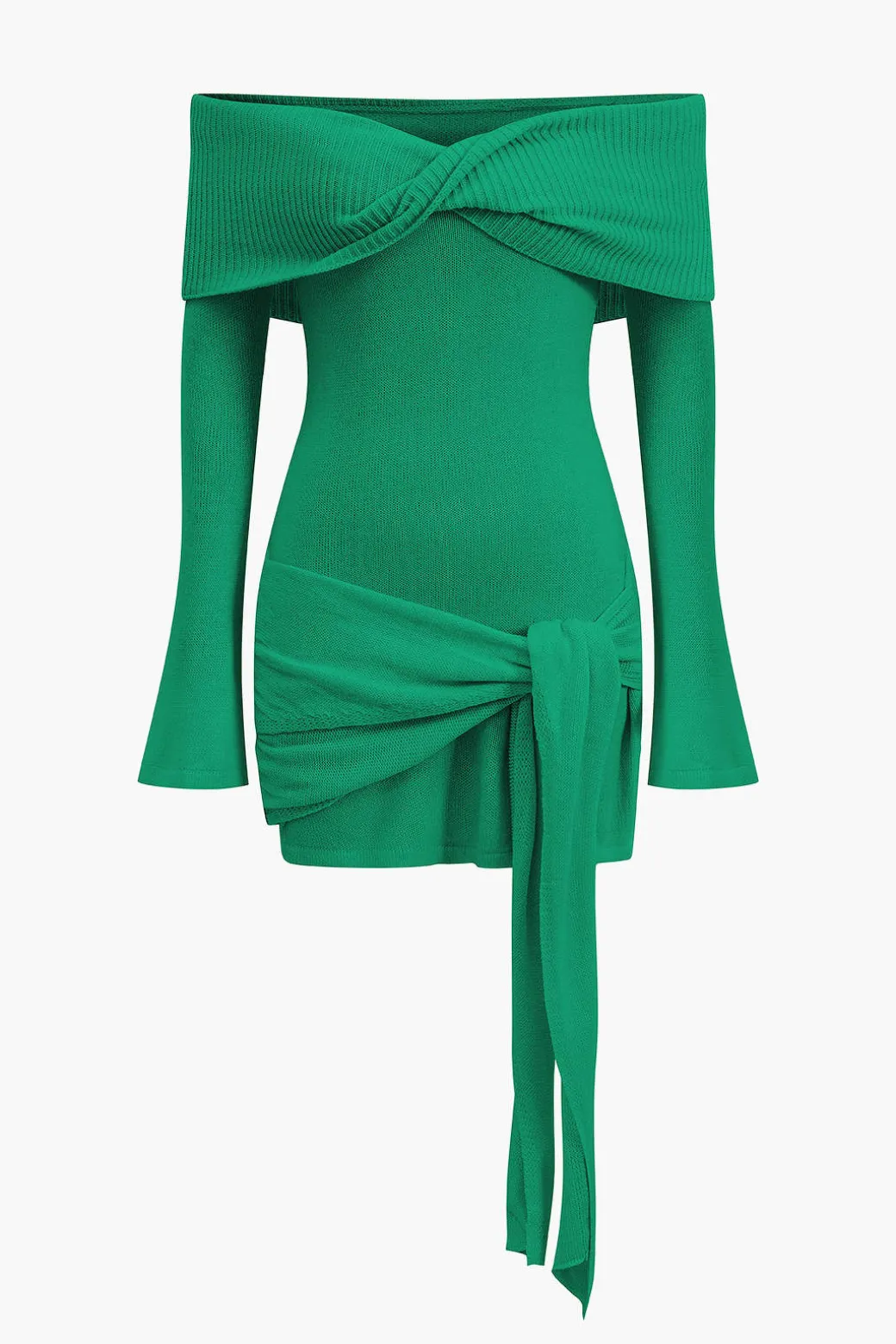 Off Shoulder Twist Front Knit Mini Dress