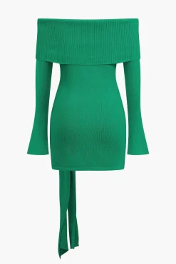 Off Shoulder Twist Front Knit Mini Dress