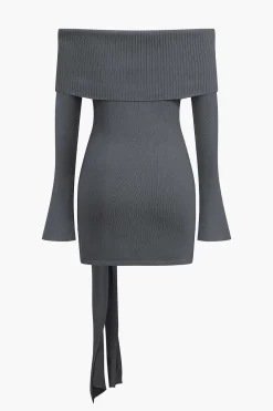 Off Shoulder Twist Front Knit Mini Dress