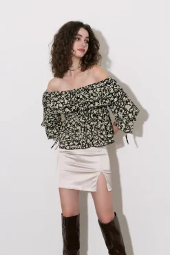 Off-The-Shoulder Chiffon Peplum Top