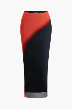 Ombre Mesh Midi Skirt