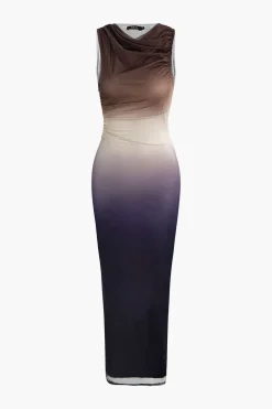 Ombre Mesh Sleeveless Midi Dress