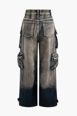 Ombre Multi Pocket Wide Leg Cargo Jeans
