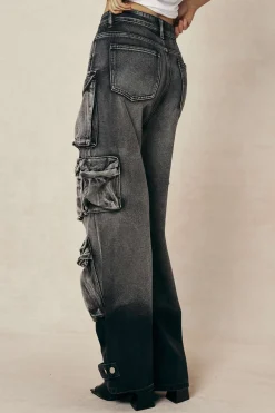 Ombre Multi Pocket Wide Leg Cargo Jeans