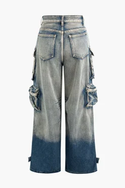 Ombre Multi Pocket Wide Leg Cargo Jeans