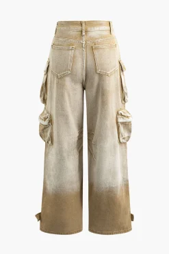 Ombre Multi Pocket Wide Leg Cargo Jeans