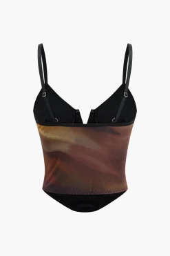 Ombre Print Mesh Slip Corset Waist Cami Top