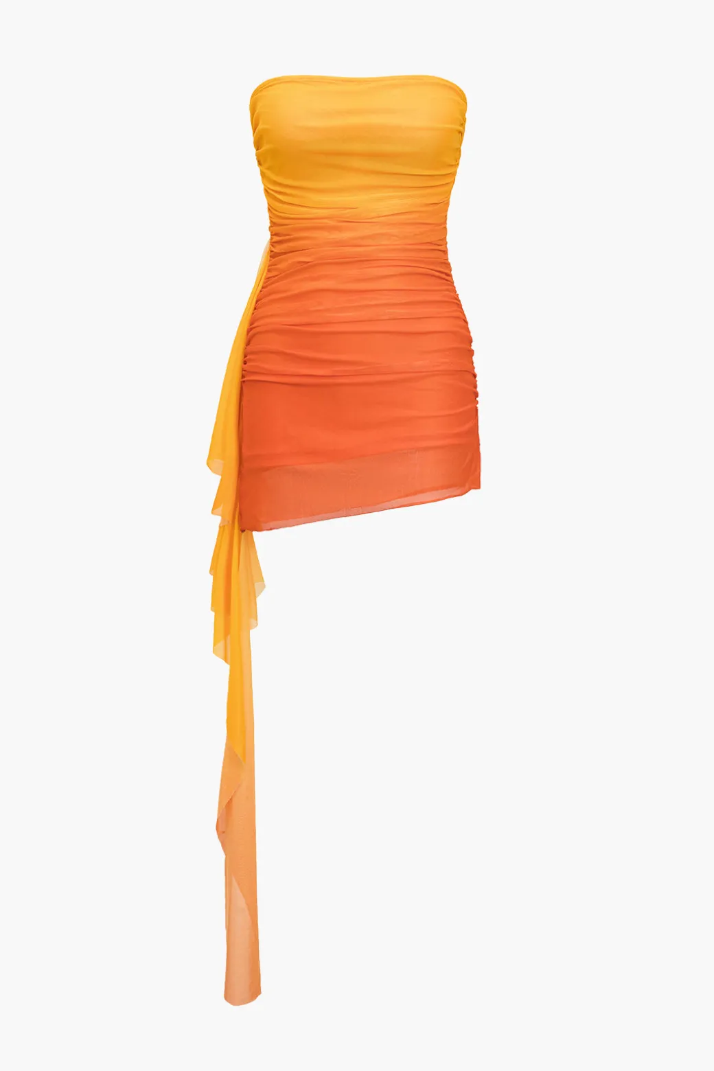 Ombre Print Ruffle Ruched Mini Dress