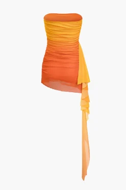 Ombre Print Ruffle Ruched Mini Dress