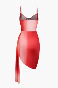 Ombre Ruched Mesh Bustier Slip Mini Dress