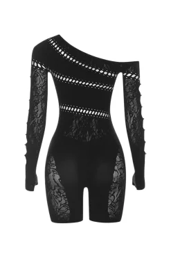 One Shoulder Cut Out Lace Romper