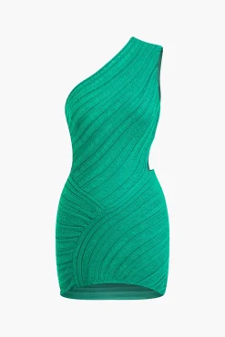 One Shoulder Cut Out Stripe Pattern Knit Mini Dress